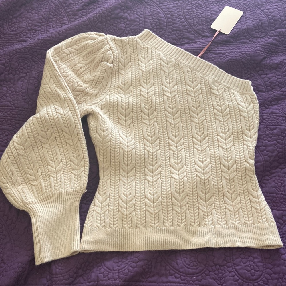 Cable knit one shoulder sweater